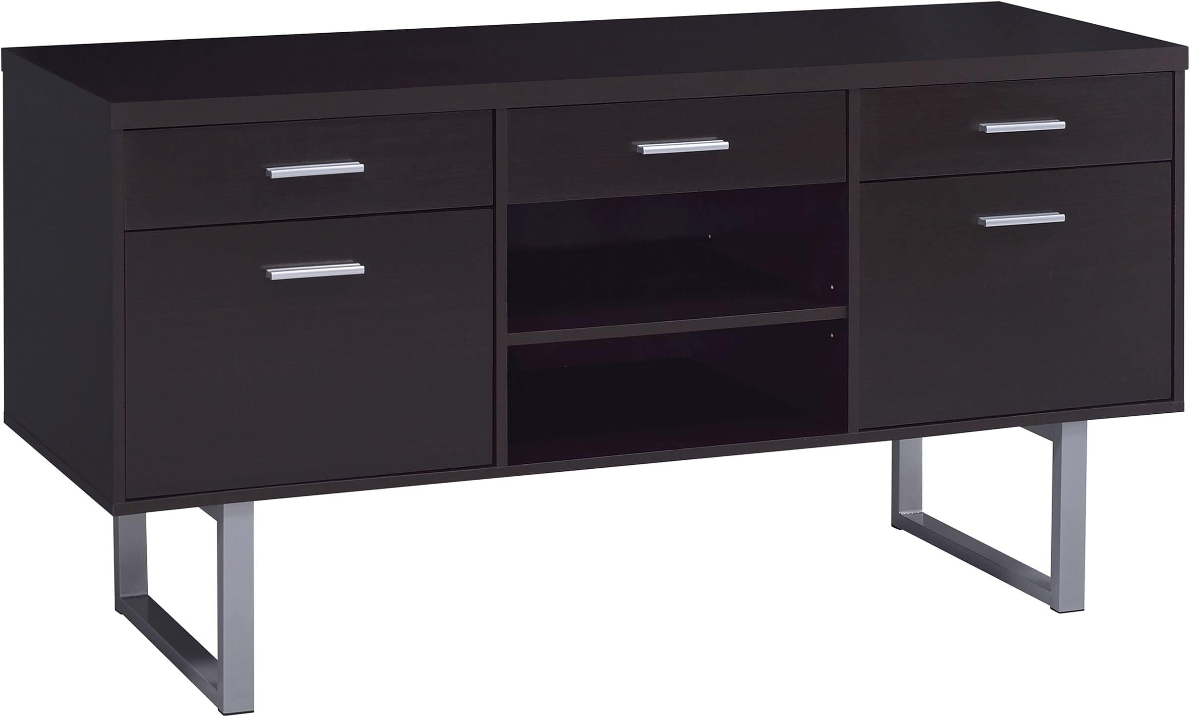 Coaster Home Furnishings - Lawtey - Wood - 5-Drawer Credenza with 2 File Drawers, 3 Top Drawers, Adjustable Shelf, Open Shelved Compartmen and U-Shaped Legs - Home Office - Cappuccino - 801522
