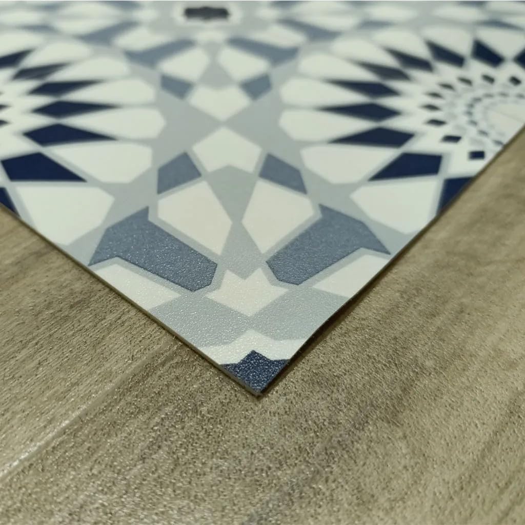 Alfombra Vinílica Calipso | Diseño Geométrico Moderno en Dos Colores | Antideslizante y Fácil de Limpiar| Azul | 50X200 cm