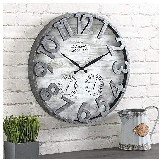 FirsTime & Co. Shiplap Farmhouse Outdoor Wall Clock, American Crafted, Light Gray, 18 x 2.5 x 18,