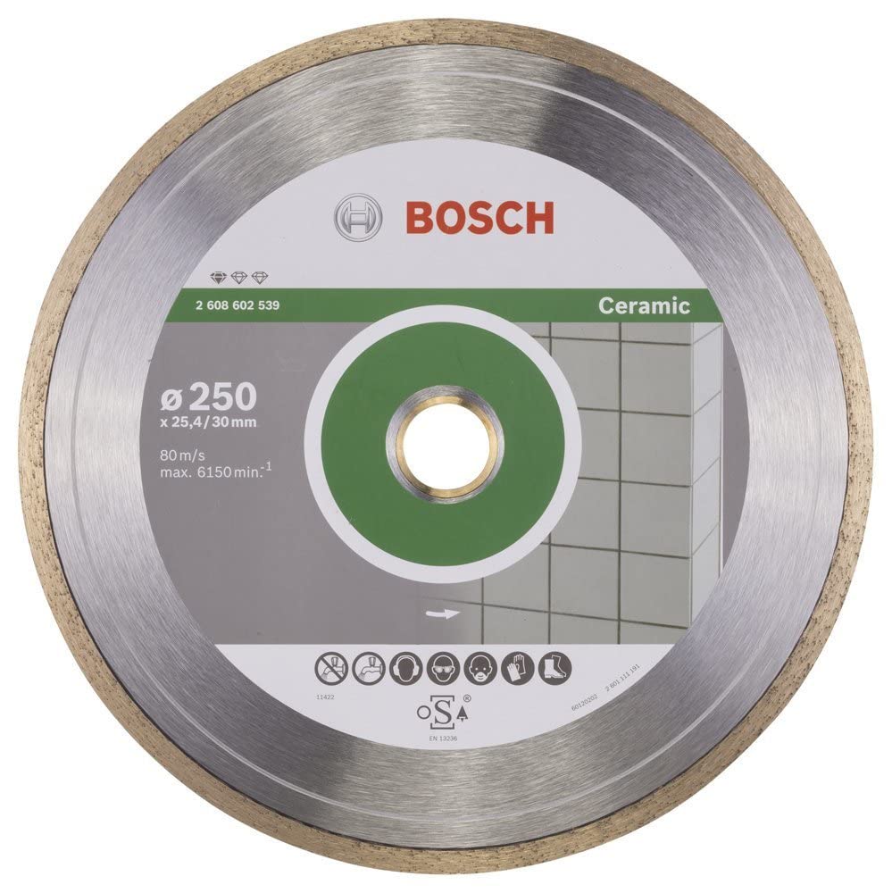 Bosch 1x Diamanttrennscheibe Standard for Ceramic (für Stein, Keramik, Fliesen, Marmor, Ø 250 x 30+25,40 x 1,6 x 7 mm, Zubehör für Fliesenschneider)