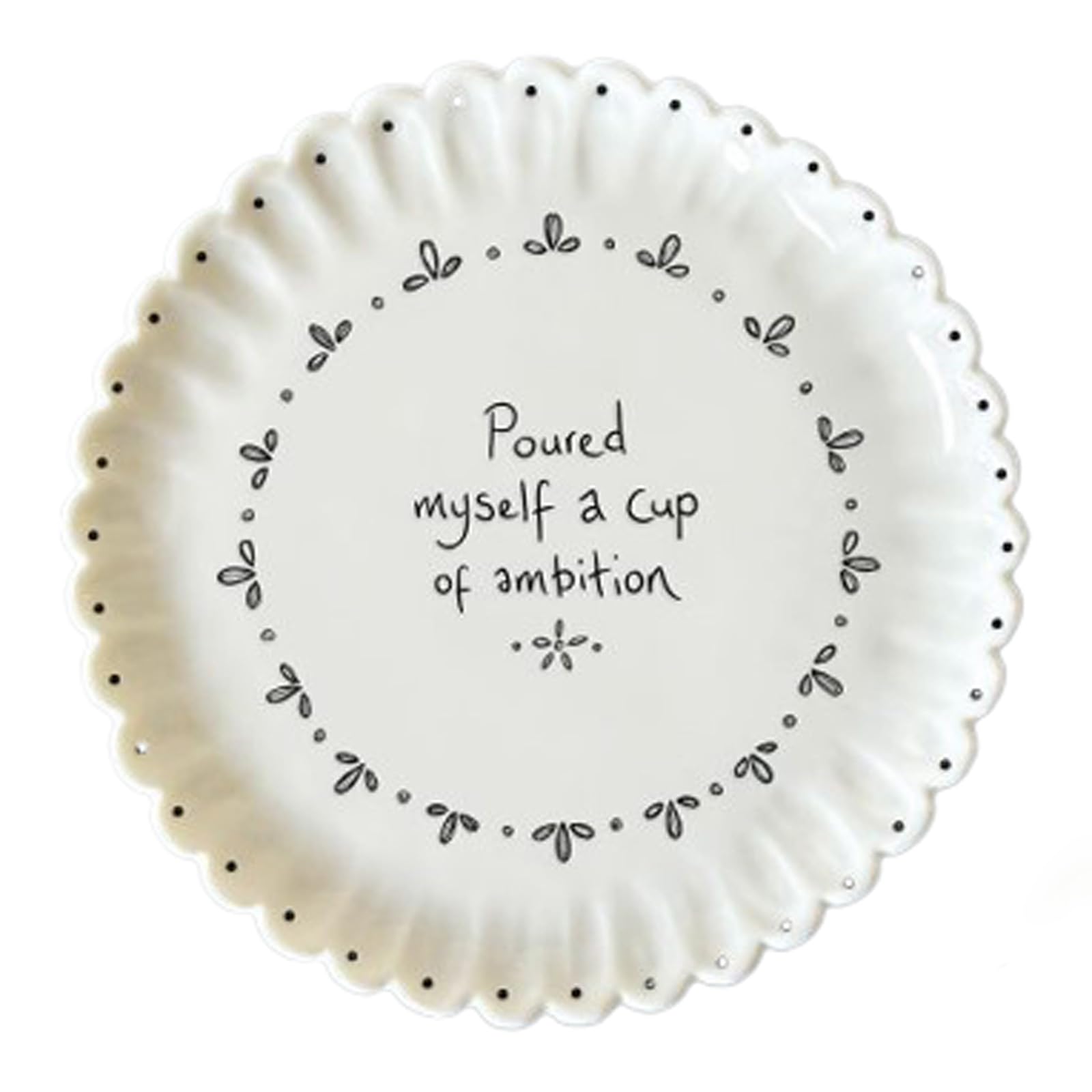 East of India Scallop Porcelain Coaster with Quote - "Poured Myself a Cup" for Home Decor