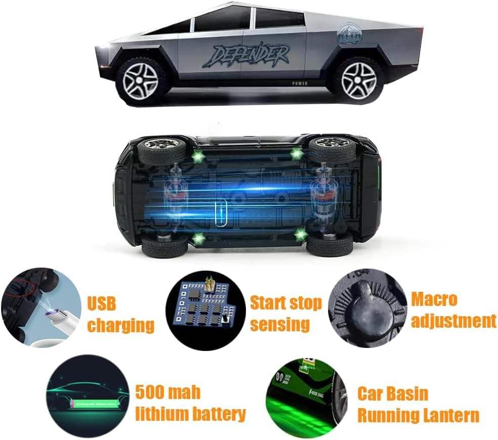 Image of Bestie toys Remote Control Small Car, 1:64 Scale Off-Road RC Car, USB Rechargeable 2.4GHZ Three Speed Indoor Alloy Vehicle for Kids (Tessla Cybertruck with No Trailer)