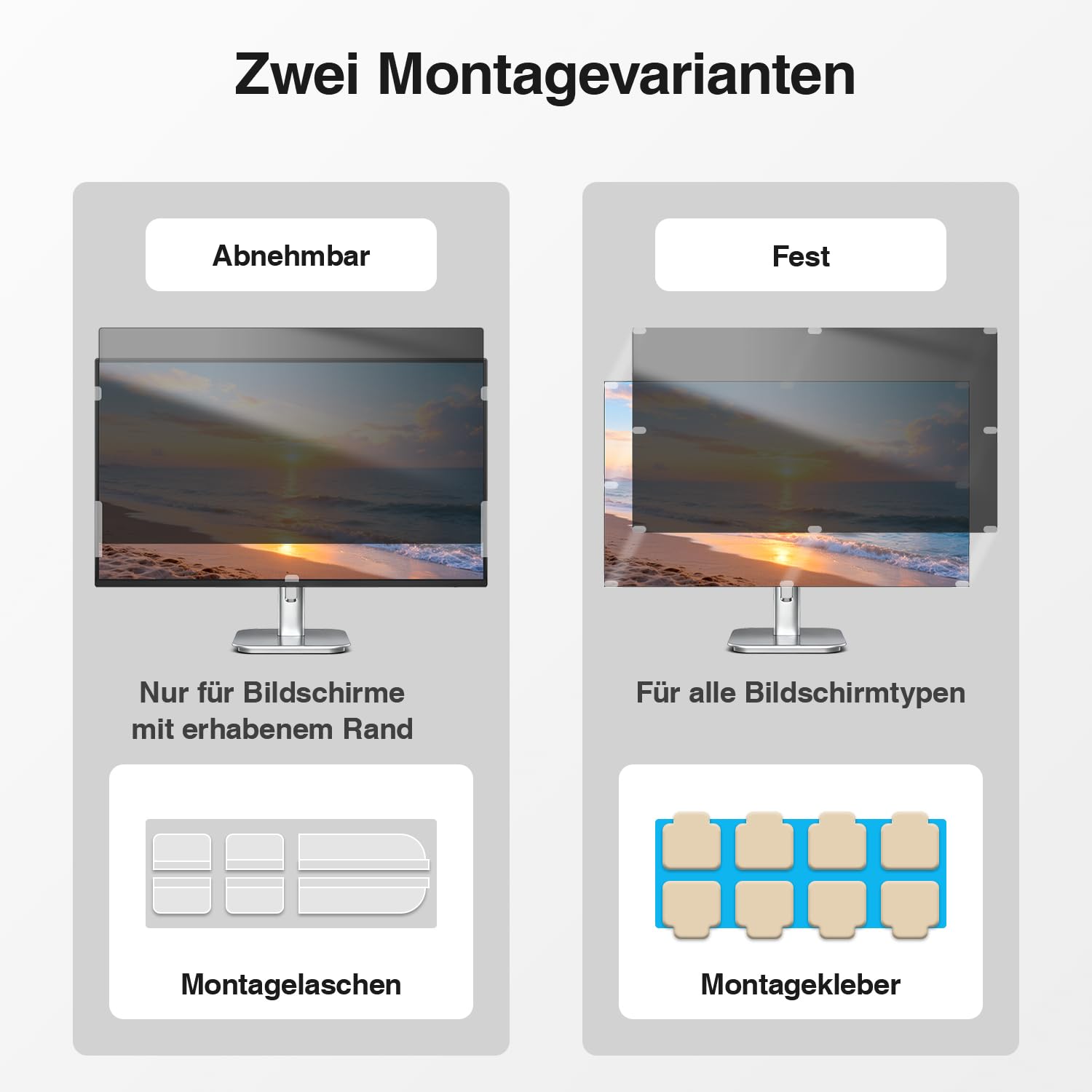 Pozlle 2er-Pack Blickschutzfolie für 24 Zoll 16:9 (53.2 x 29.9 cm) Monitor, Blaulichtfilter, Blendschutz, Abnehmbar Sichtschutzfolie für Computermonitore, PC Blickschutzfilter für Büro