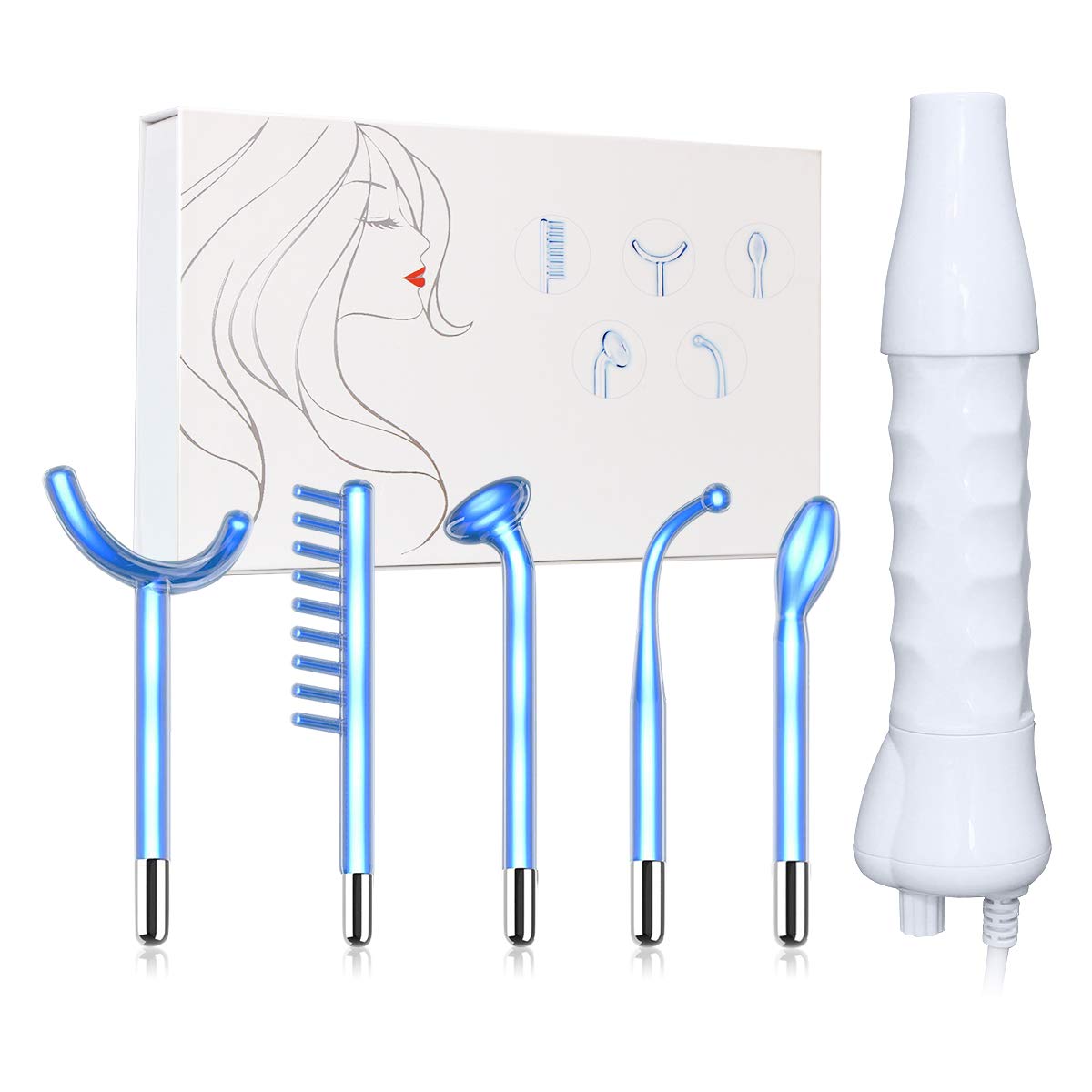 FAZJEUNEFrequency Facial Wand Machine, ‎ 5 in 1 Portable Handheld Face Massager Skin Care Device Tightening Machine Set Acne Spot Treatment Reducing Puffy Eyes Wrinkles Dark Circles Freckle