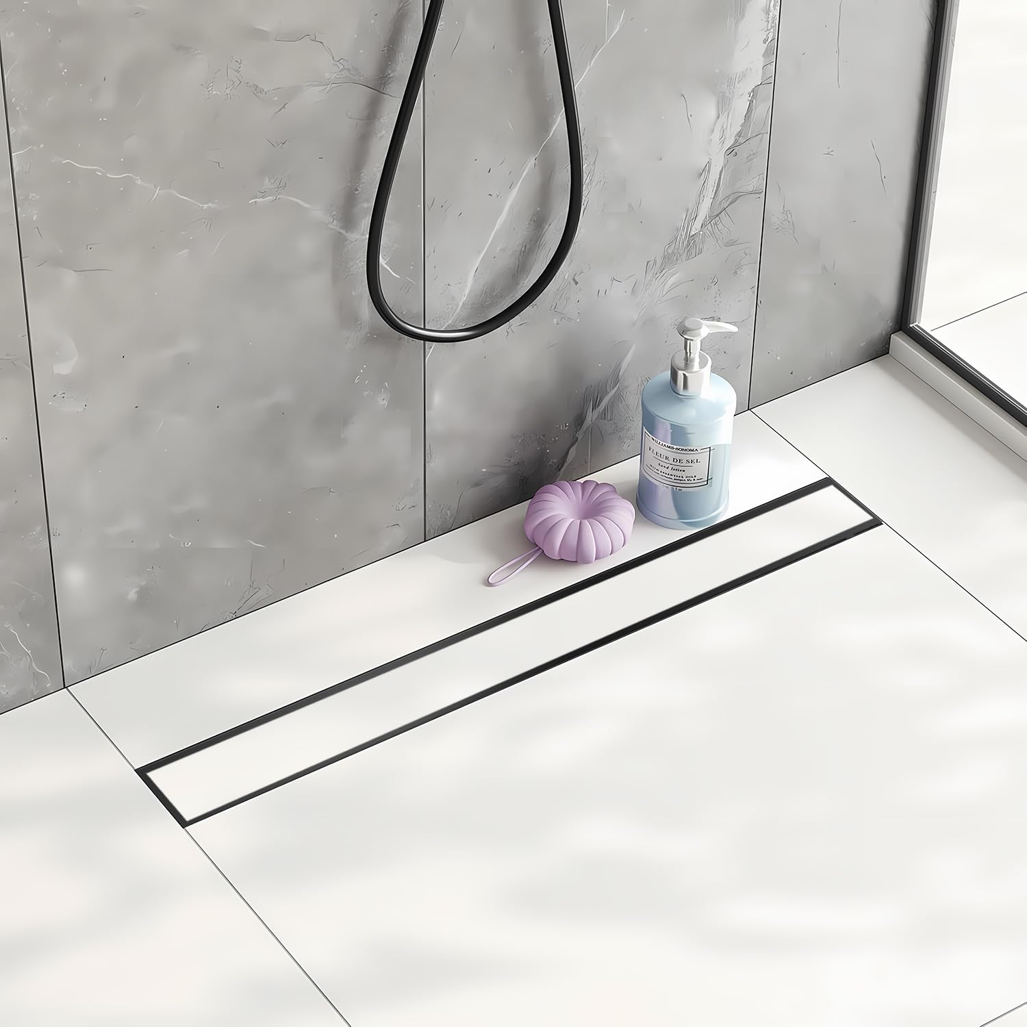 Uni-Green 24 Inch Tile Insert Linear Shower Drain with Leveling Feet and Rubber Gasket 2" Outlet Plastic ABS Flange and Hair Strainer - Removable Brushed SS304 Grate - Fit 2" or 3" Pipe