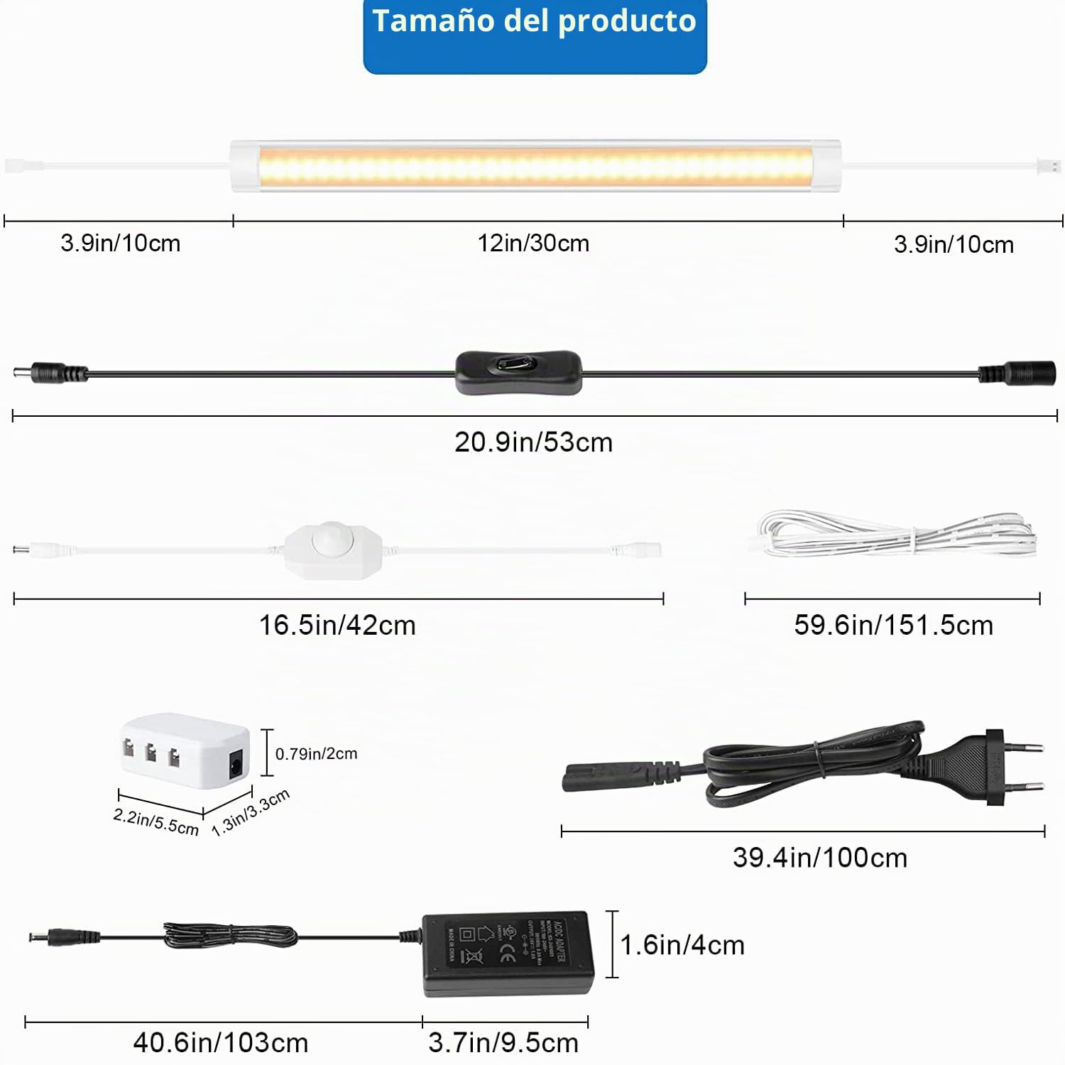 LABOREDUCER Luces Bajo Armario, 6pcs Barras de Luz Enchufables para Armario de Cocina, Iluminación de Pantalla 2700K, Iluminación Interior de Mostrador