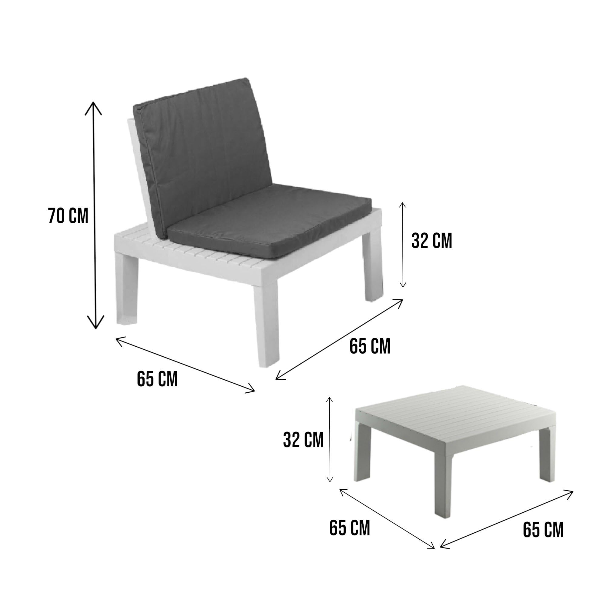 Dmora Set Salotto da Esterno Vigevano, Composizione da Giardino con 4 sedute con Schienale ed 1 modulo Multifunzione, Salottino con Cuscini, 100% Made in Italy, Bianco