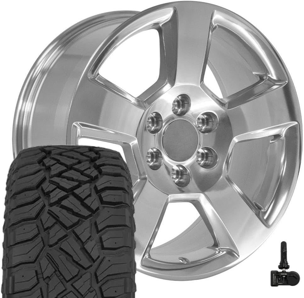 OE Wheels CV76 20 Inch Rims and Tires Fit Tahoe Style 6x139.7 20x9 Polished - Hollander 5652 - TerraMax RT 275/55-20 (Set of 4)