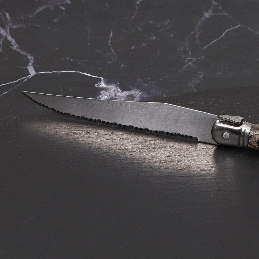 Steak Knife Set, 6 pieces of full Tang stainless steel steak knife western food set steak knife Pakkawood handle Laguiole cutlery set BY KKZY