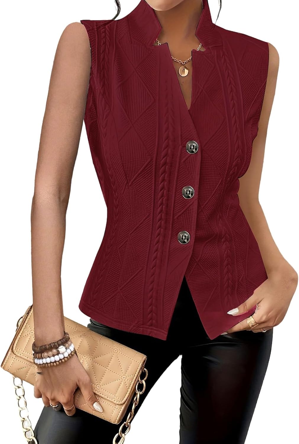 Womens Vest Casual V Neck Button Down Sleeveless Blazers Lightweight Sweater Vest T...
