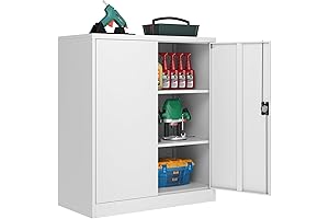 Sturdy and Spacious: Metal Cabinet with Two Adjustable Shelves
