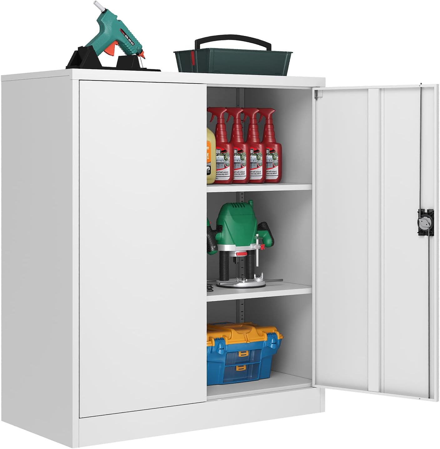 LISSIMO Metal Cabinet, Lockable Storage Cabinet with 2 Doors and 2 Adjustable Shelves