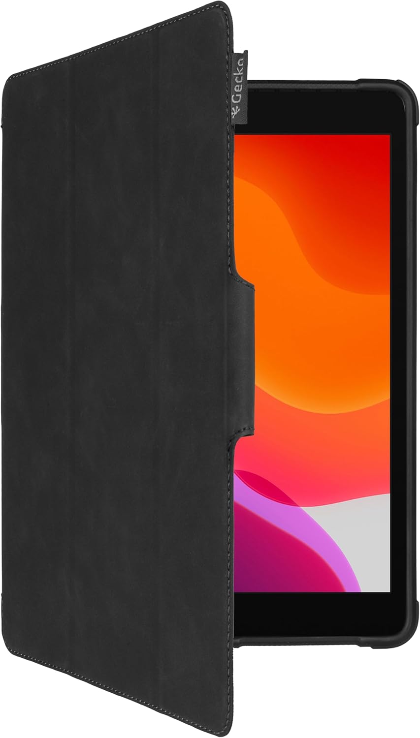 Gecko Covers Rugged Cover with the front flap partially open, revealing the iPad screen.