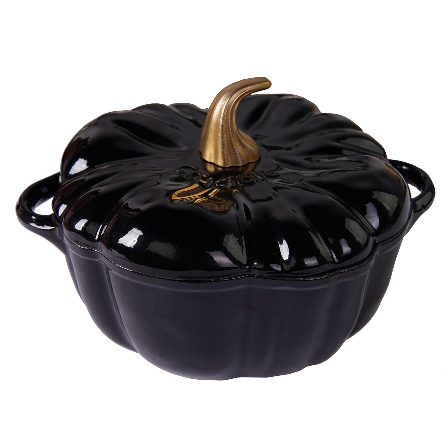 Photo 1 of **LARGE CHIP ON HANDLE**Enameled Cast Iron Pumpkin Pot Dutch Oven Cocotte, Black, 2.32 qt (2.2 L)