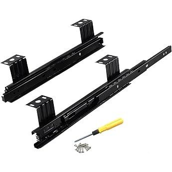 Heavy Duty Telescopic Rail Guides with Ball Bearings - For Drawer and Keyboard Tray 1 Pair Black Under-Desk Mounting Office Desks Computer Rails Drawer Slides