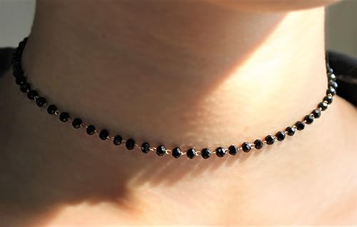 Miniatura 7 de POMINA Delicada gargantilla negra con cuentas de cristal, gargantilla de cuentas de cristal multifacéticas para mujer