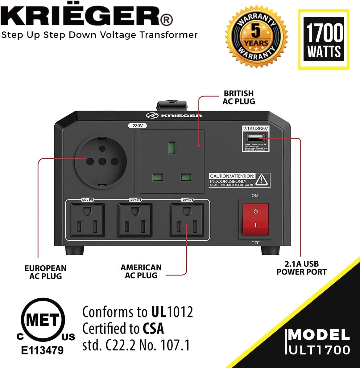 40% оƒƒ Dіѕсоunt Krieger 1700 Watt Voltage Transformer, 110/120V to 220/240V Step Up Step Down Voltage Converter, MET Approved Under UL, CSA