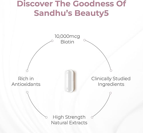 Miniatura 8 de Sandhu's Beauty5 cápsulas, 60 cápsulas vegetarianas, 30 porciones, suplemento para el cuidado de la piel, suplemento para el cabello, la piel y las