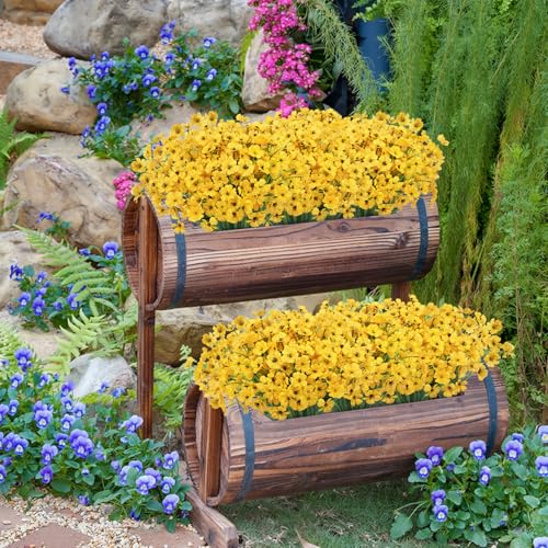 Image of Bassion 24 Bundles Artificial Flowers for Outdoors Decorations, Yellow | UV resistant, silk fake flowers, realistic faux plants, outside planter window box porch garden home decoration