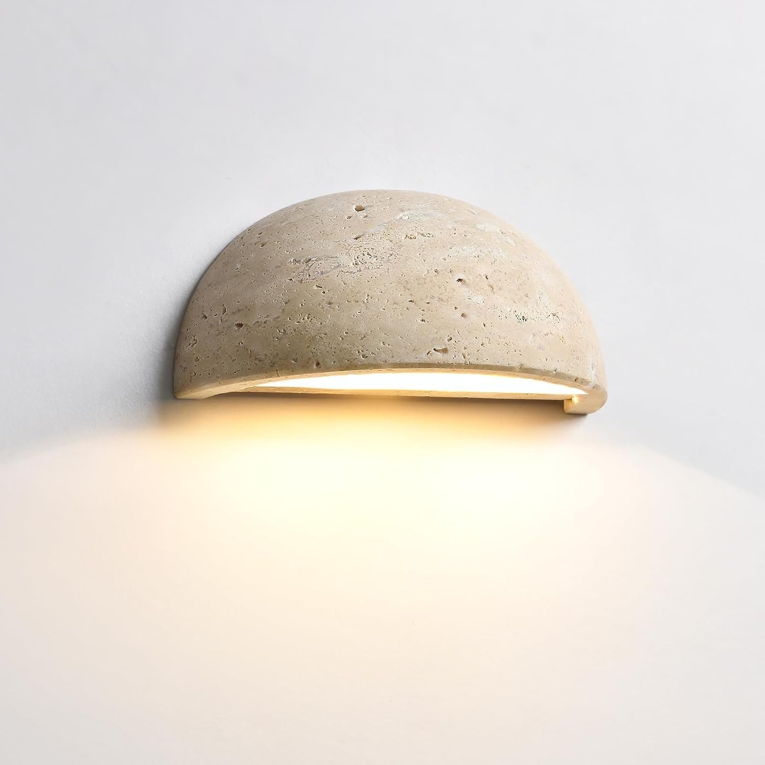 Stesulfr Nordic Modern Marble Wall Sconce Wabi-Sabi Art Lighting Fixture Half Moon Semi Circle Yellow Travertine Wall Lamp Japanese Style Natural Stone Bedside Wall Light for Bedroom Foyer Entryway