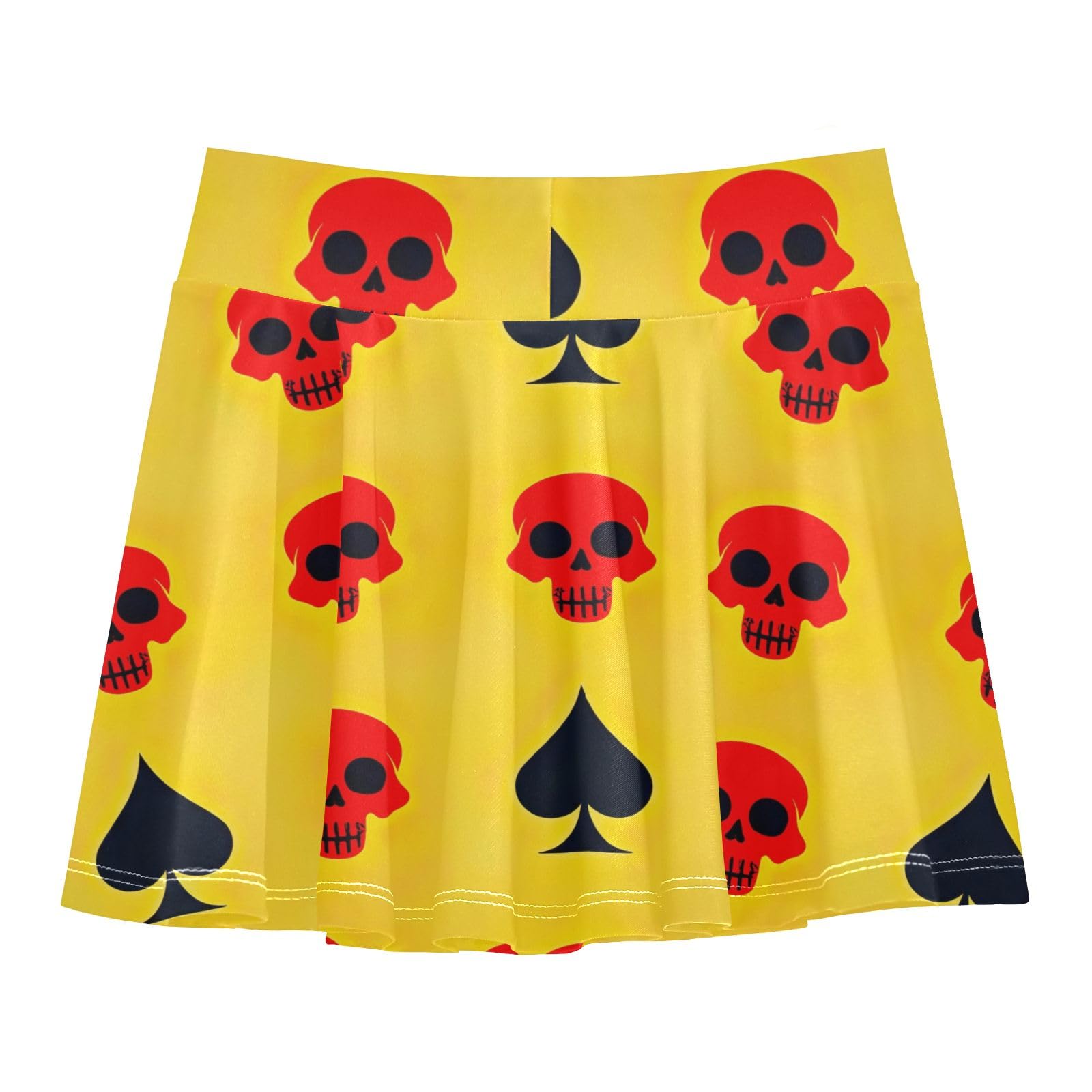 CHIFIGNO Little Girls Skort Flowy Tennis Skirt with Shorts 2-in-1 Athletic Active Skorts Funny Skull Red Yellow Black 3-4T
