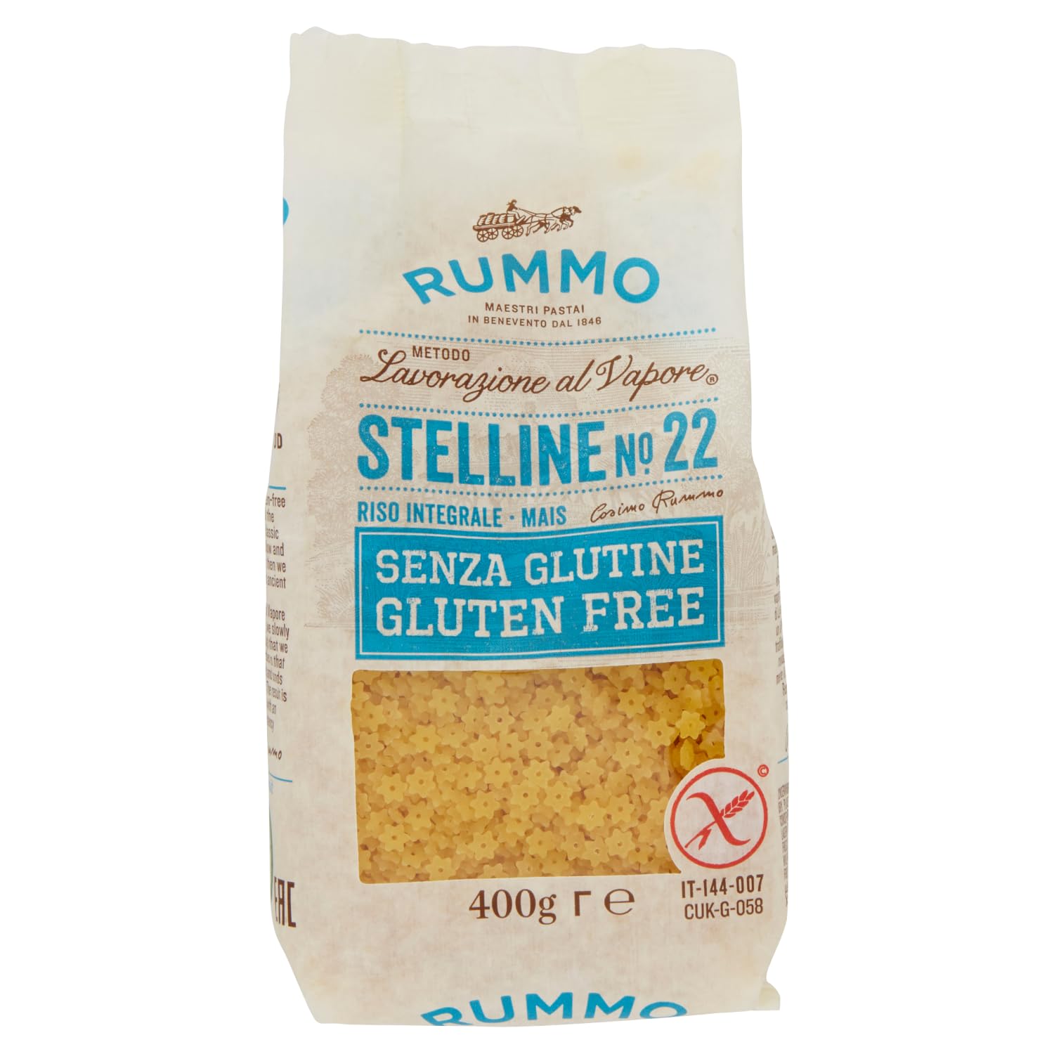 Rummo Glutenfreie Pasta Testpaket 18×400g Spaghetti, Linguine, Stelline, Fusilli,Mezzi Rigatoni, Elicoidali, Mezze Penne, Penne,Gnocchi Mais Vollkornreis + Beni Culinari Kostenloser Schlüsselanhänger