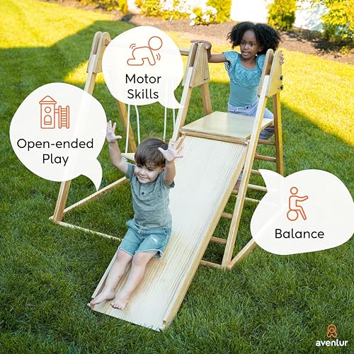 Avenlur 4 in 1 Juniper Outdoor and Indoor Play Gym with Interchangeable Baby Swing, Detachable Slide, Ladder, and Climbing Wall - Weatherproof And Rust Resistant - Wooden Playset for Ages 18mo to 6yrs - Thumbnail 7