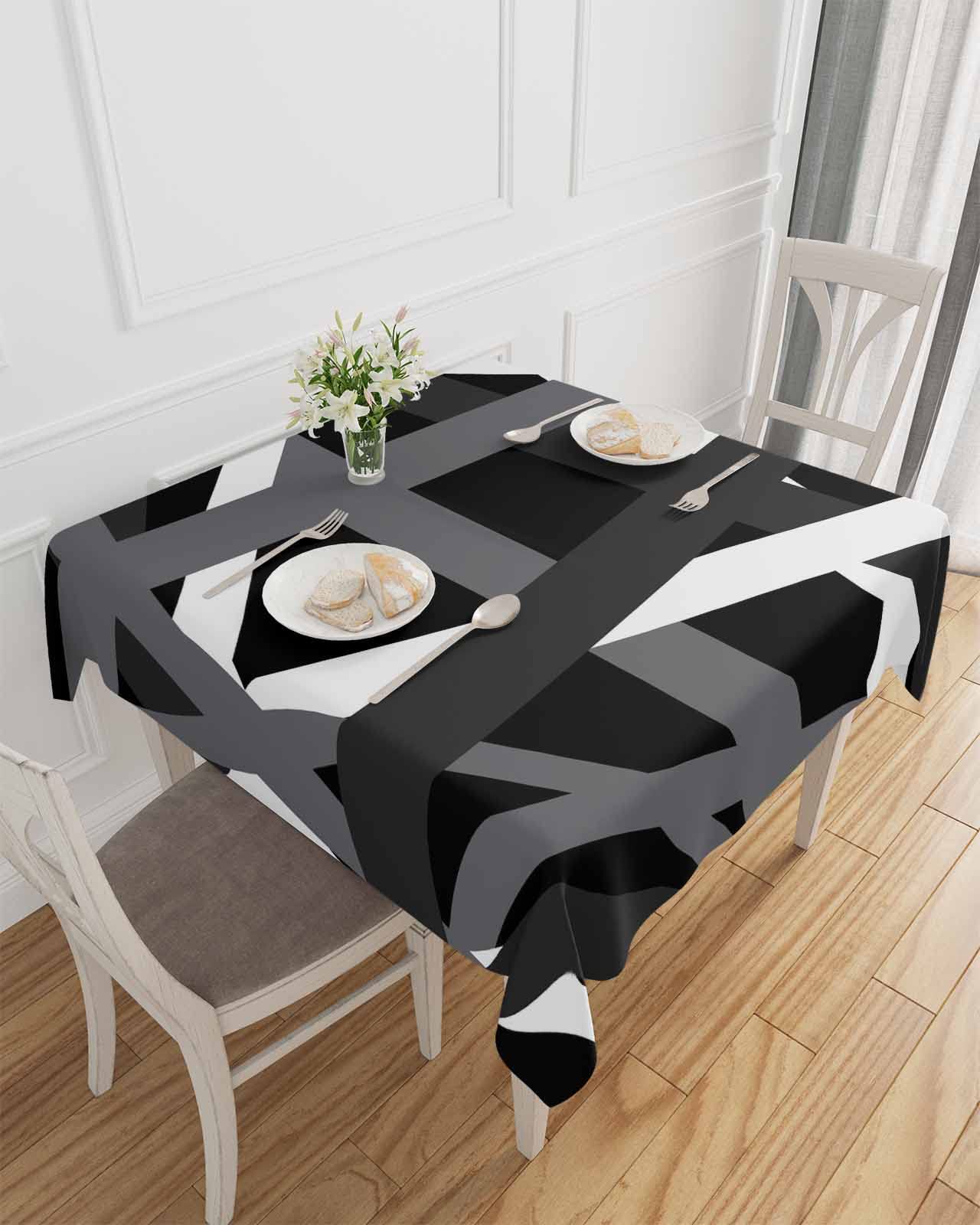 Grey Black Grey Geometric Waterproof Tablecloths Square Dining Table Cloth Modern White Abstract Art Striped Washable Polyester Table Cover for
