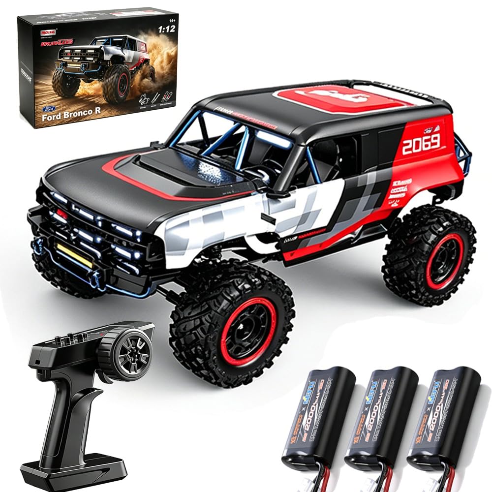 X-Verse MJX H12P - Auto telecomandata per adulti, scala 1:12, 4 WD, 12 km/h, impermeabile, con motore brushless, 2,4 GHz, fuoristrada RC Truggy RC Truck Crawler, 3 batterie