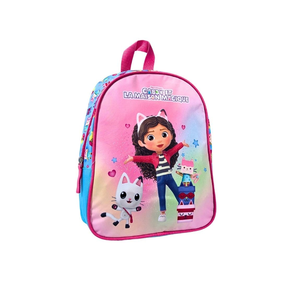 mybagstory Gabby - Mochila para niña - Rosa - Niño - Escuela - Guardería - Guardería - Mochila para niña - Talla 32 cm - Tirantes ajustables - Idea de regalo - Gabby's Dollhouse, Gabby y la Casa