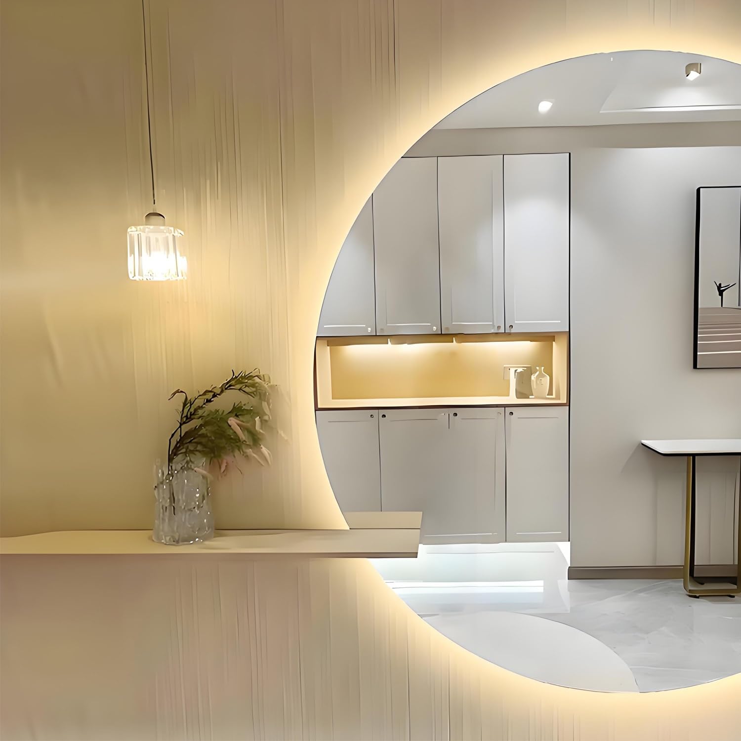 SXFSDOU Illuminated Bathroom Mirror 3 Color Temperatures Fog-Free eless Full-Length 90-130cm Explosion-Proof Halbe Runde Design (51in/130cm)
