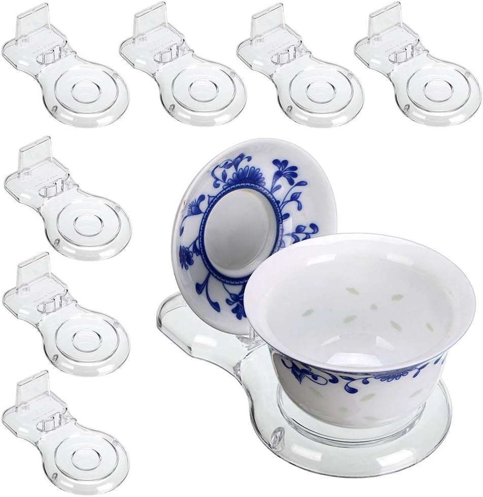 Hipiwe Acrylic Tea Cup Saucer Display Stands Clear Dinnerware Display Easel Stand Teacup Sets Plate Holder,Pack of 8 (8pcs,Short Legs)