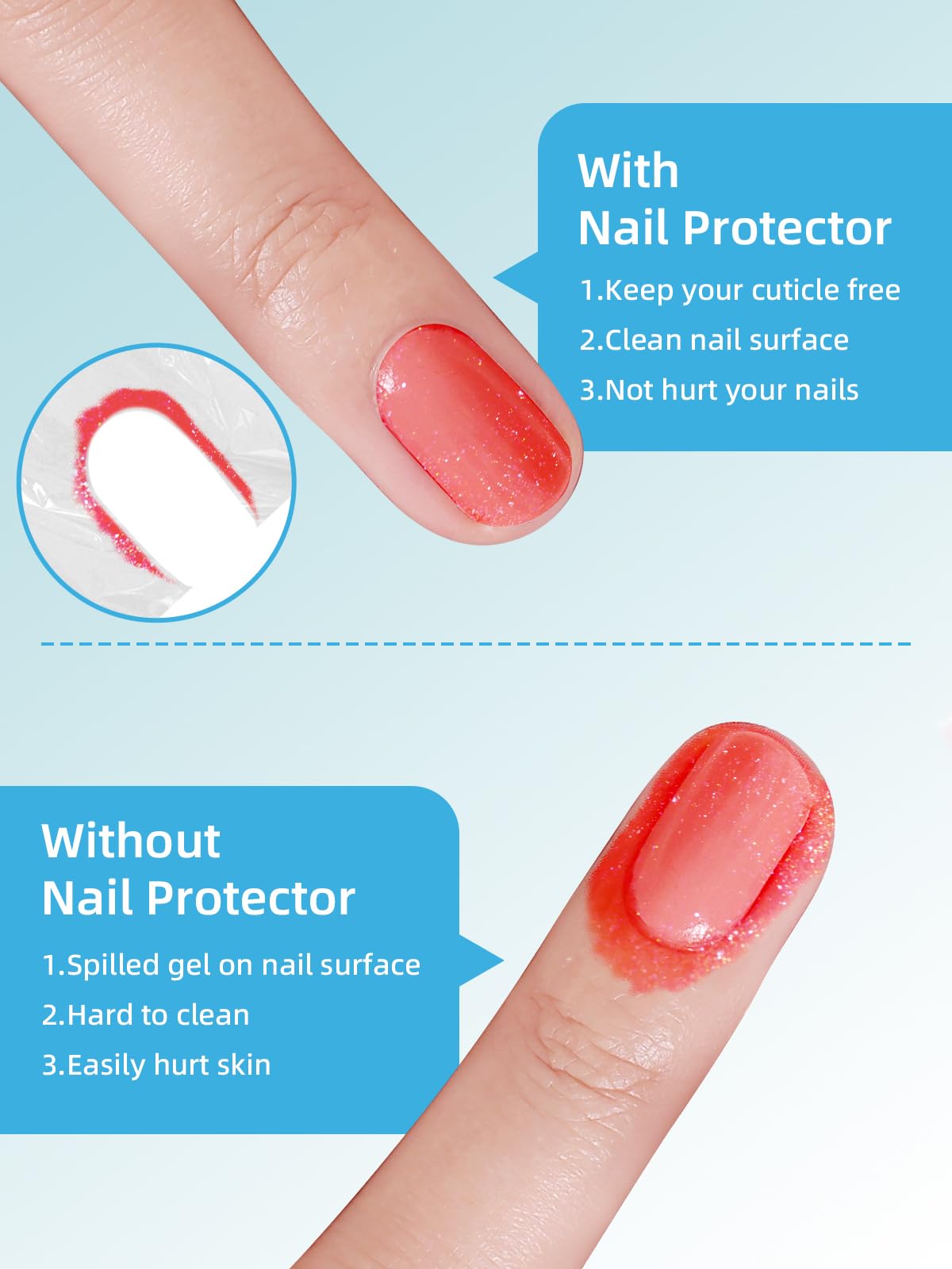 EBANKU 100 Protezioni per Unghie e Cuticole, Barriera per Smalto Peel Off, Forniture per Nail Art con Forbici e Lima