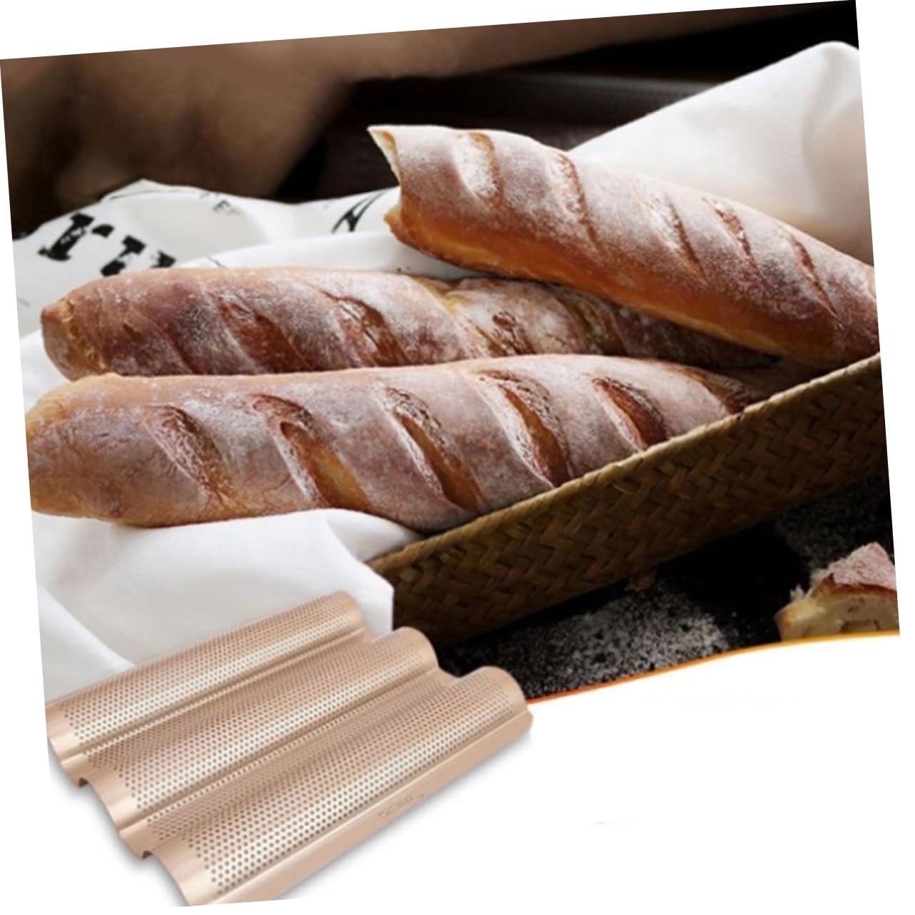 STOBAZA Nonstick French Bread Pan 3-slot Baking Mold Heavy Duty for Baguette Sturdy Bread Loaf Pans Lid