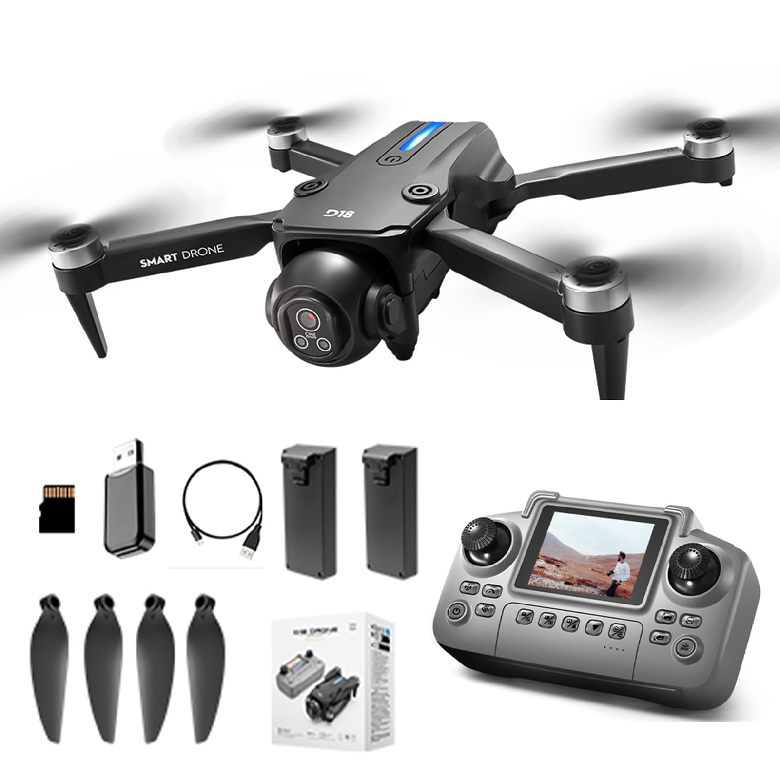 QQCHGOL Drone with Dual 1080P Camera for Adult Beginner,One-Key Return,RC Quadcopter,Gesture Control, 360° Obstacle Avoidance,Altitude Hold,BL Motor,LED light,2 Batteries Ultra-Light 68g Ship from UK