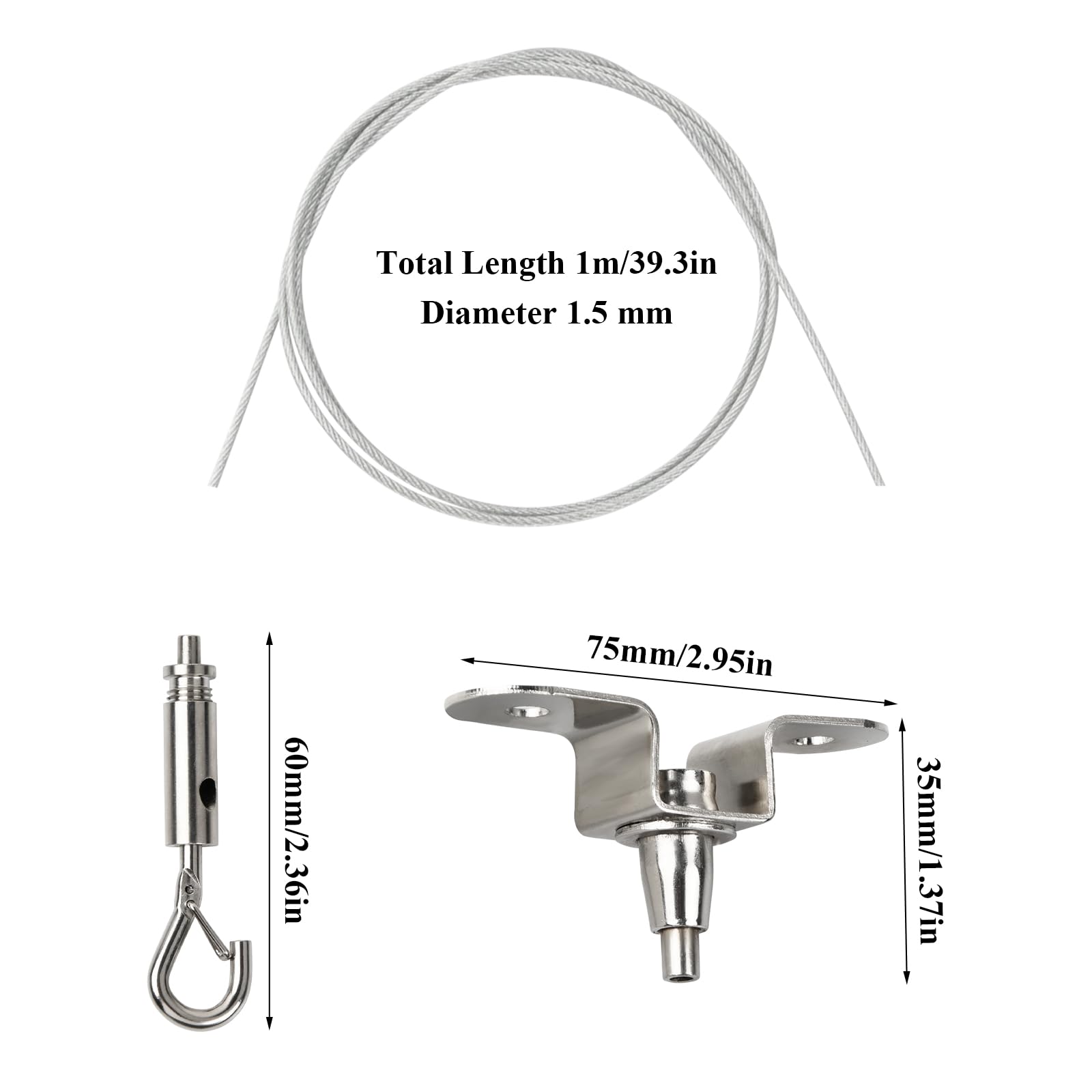 Câbles De Suspension Acier Inoxydable 6x1m - Support 30kg - Avec Vis Et Écrous Pour Cadres, Lampes