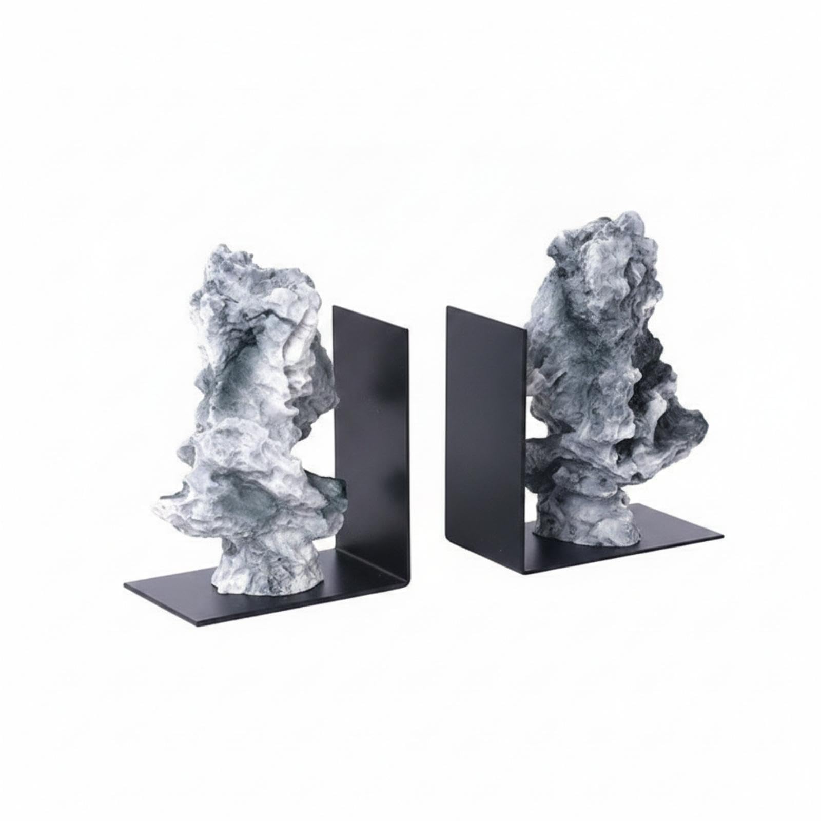 Stone Bookends Textured L-Shaped Bookends Chinese-Style Desktop Ornaments for Desk, Bookshelf-image-8