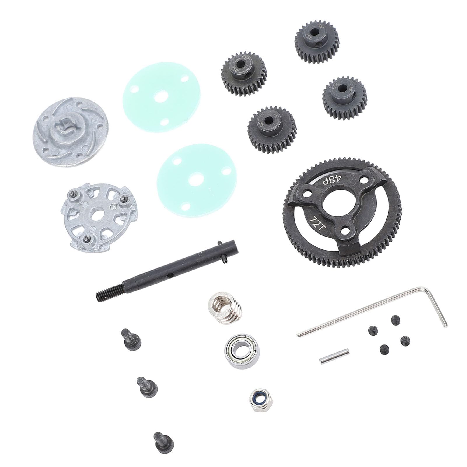 Metallgetriebesatz für Slash 2WD 1/10 RC Car, 72 Zähne großes Zahnrad mit 27T 28T 29T 30T Motorritzelschraubensatz