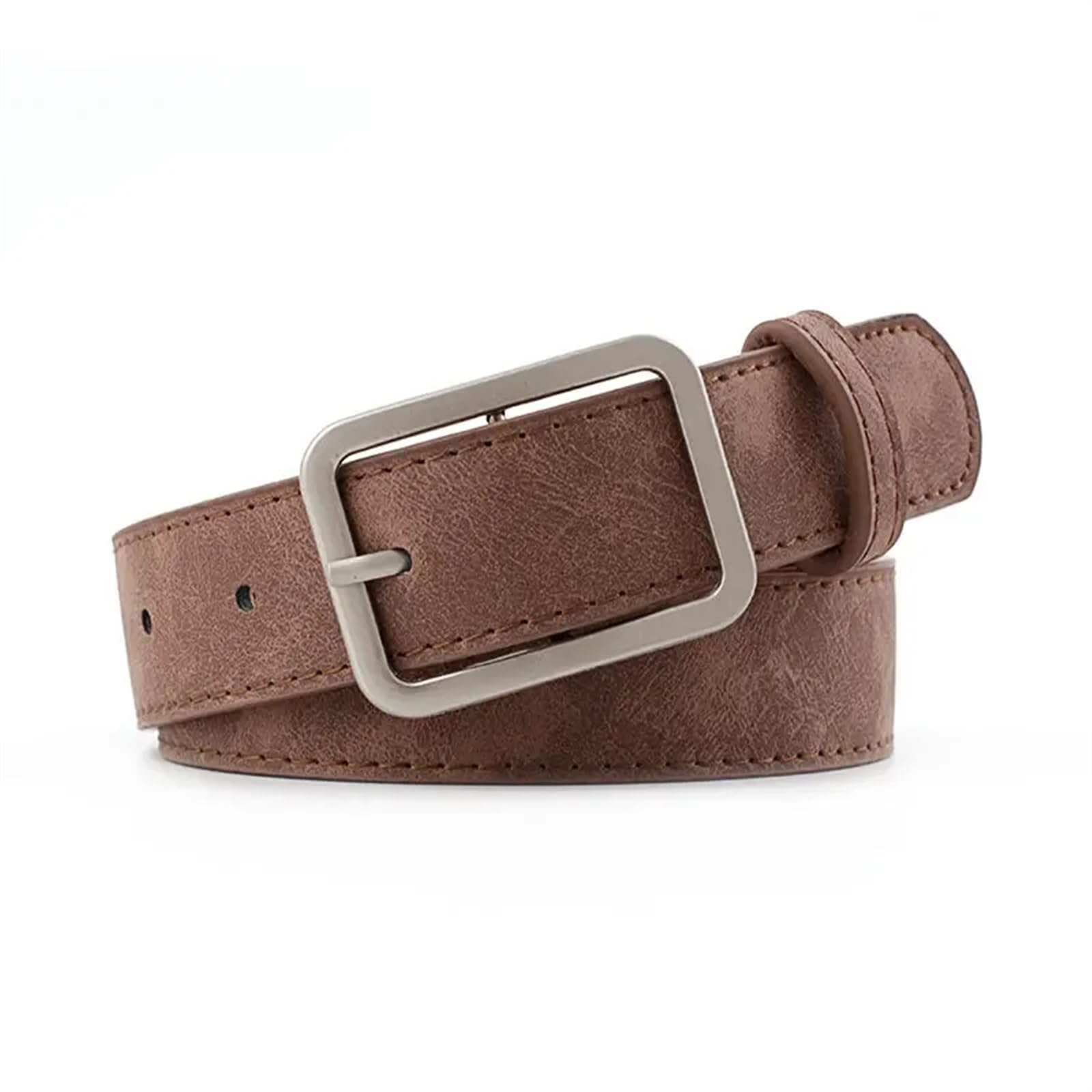 EKalgretrA Belts for Women Belts Square Pin Buckles Belts Women Silver Buckle Leather Belts for Jeans Retro Belts Waistbands Strap(Coffee)