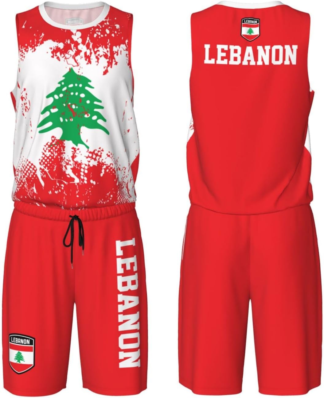 Lebanon Flag Grain (2) Basketball Jersey Uniform Suit for Men Adults Training Athletic Set