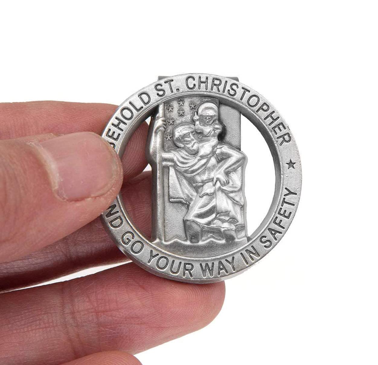 St Christopher Medal Car Saint Christopher Visor Clip Auto Visor Accessories Bless Driving Safety Gift for Parent Family — view 2