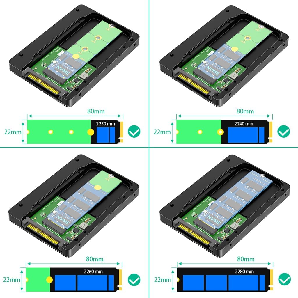 JMT M.2 Mkey 5.0 to U.2 SFF-8639 Adapter with Thermal Pad Compatible with M.2 NVMe to U.2 2.5" SSD Support 2230/2242/2260/ 2280 SSD