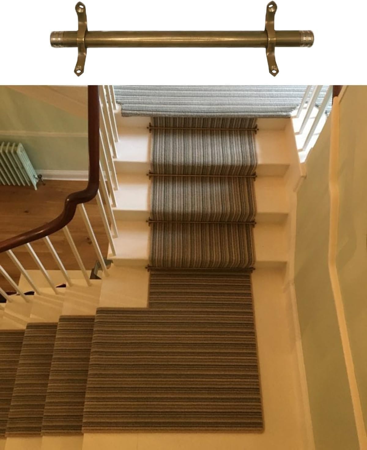 Stair Carpet rods, Brass Stair Carpet Tube kit, Round Stair Fixed Slide rods for Office, Museum, Theatre, Corridor Stairs(60cm/23.6in/2ft)