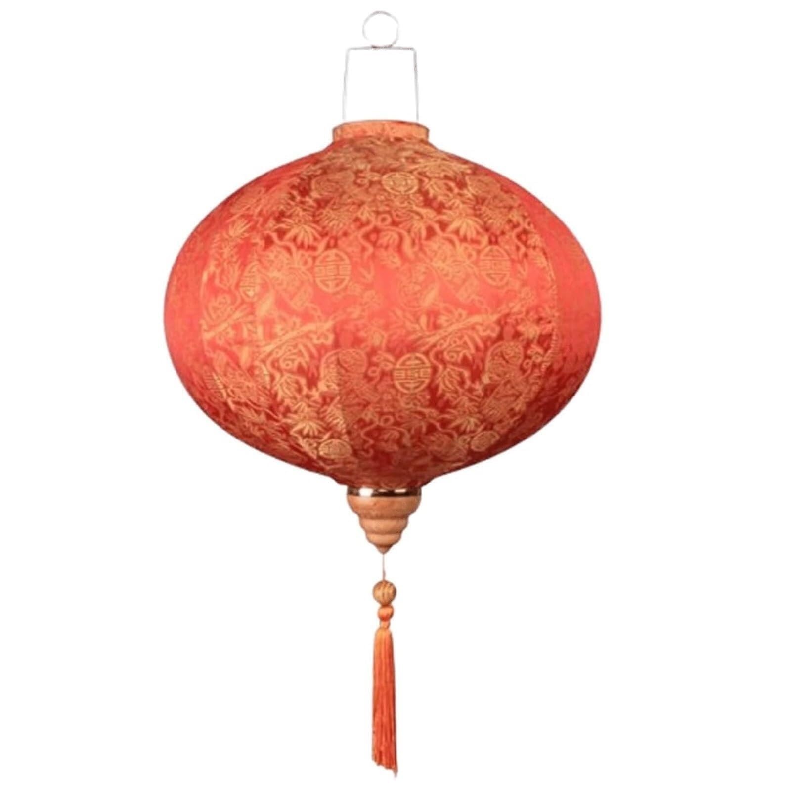 Asian lantern, Vietnamese Silk Lantern Oriental Chinese Round Jacquard with Tassel for Wedding, Party, Festival Hanging Decoration(Orange,18'')