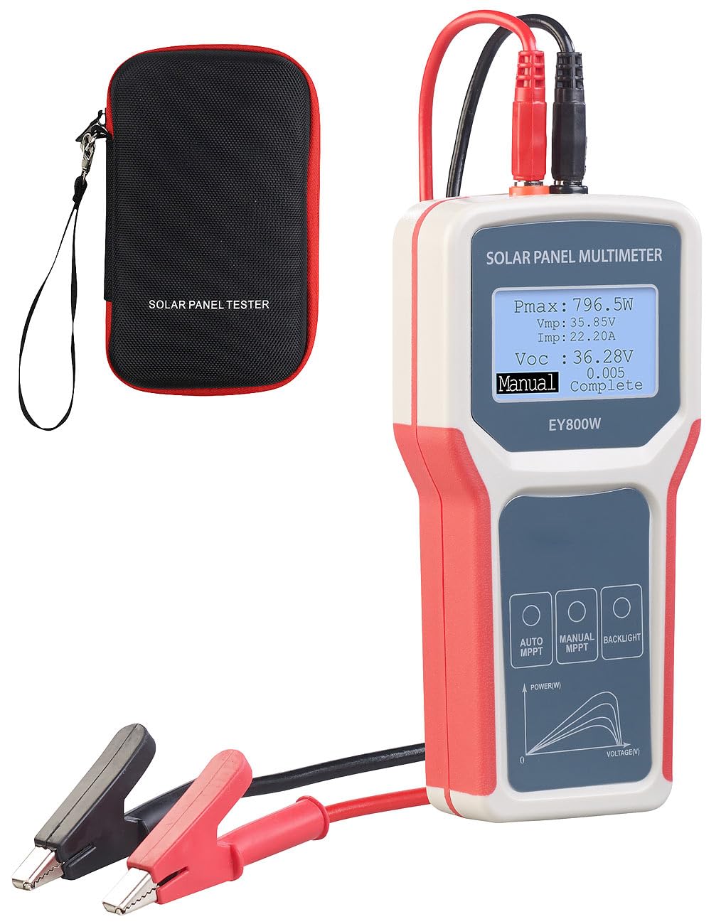 revolt Amperemeter: Digitales Solarpanel-Multimeter, bis 800 W, 60 V, 35 A, XL-LCD-Display (PV-Strommessgerät, PV-Multimeter, MPPT)