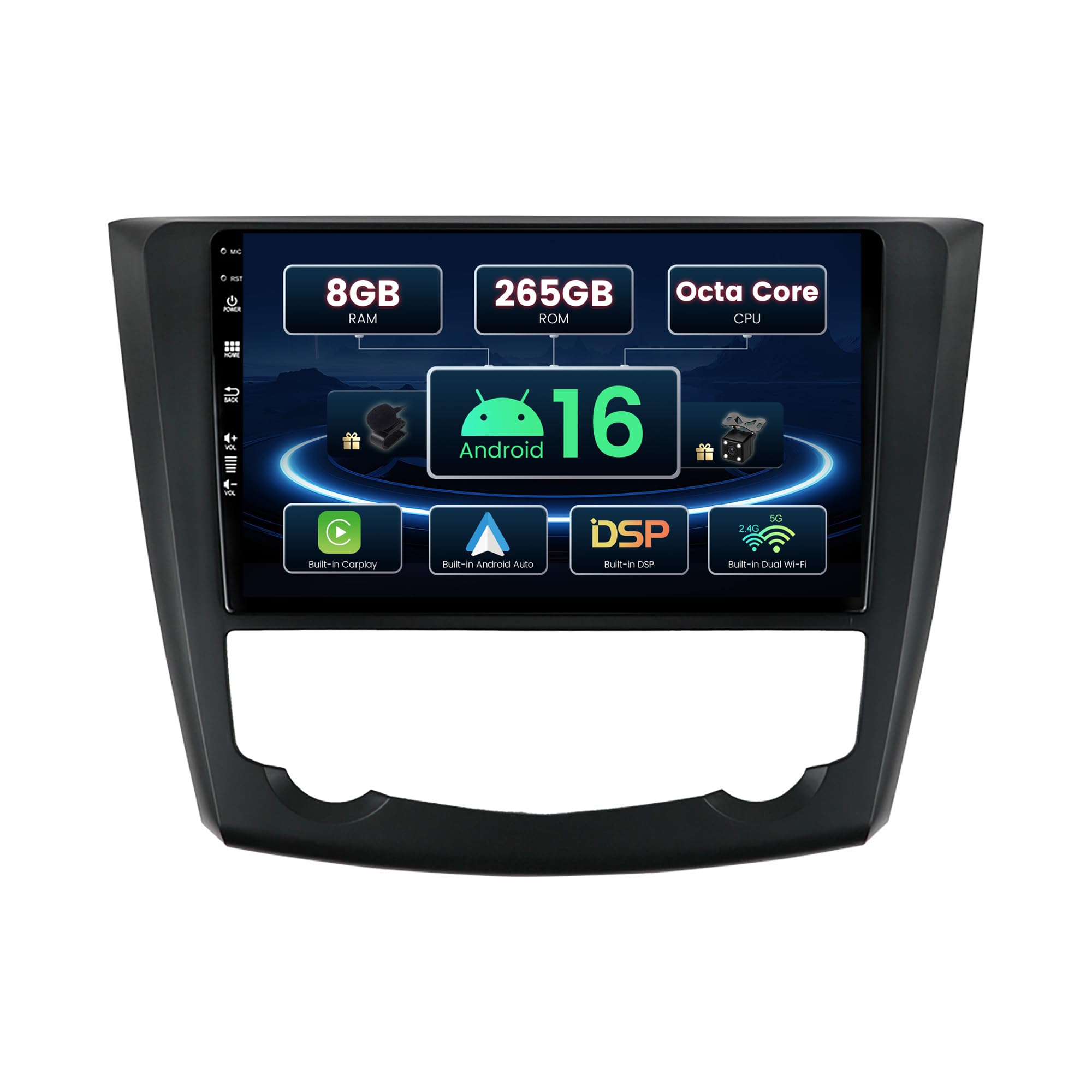 SXAUTO Android 16 IPS ¦ 8G+256G, Octa-Core ¦ Samochodowe stereo do Renault Kadjar (2015-2019) - Bezprzewodowy CarPlay/Android Auto - Kamera + MIC - 9 cali 2 Din - Kierownica DAB Fast-Boot 360-CAM WIFI