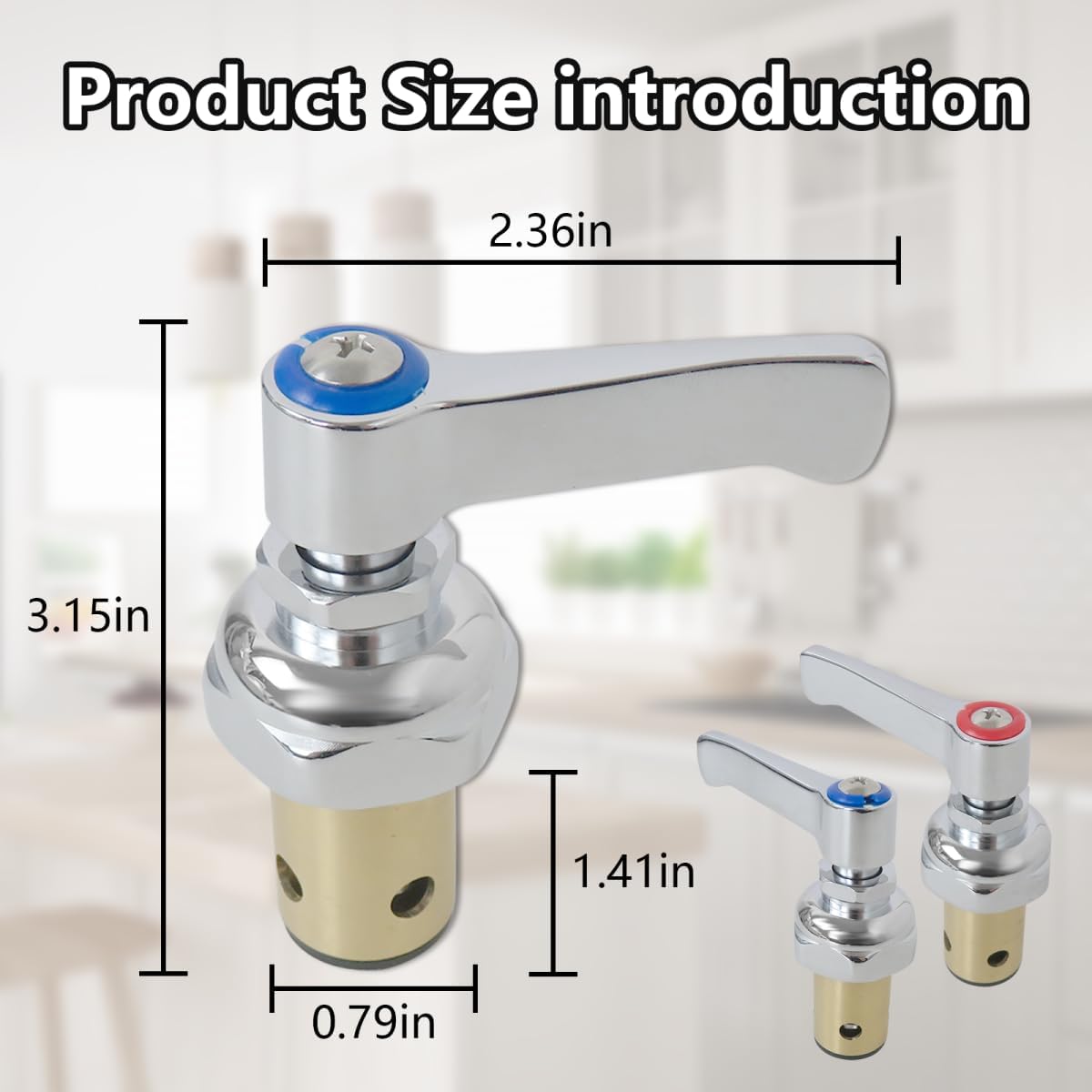 Handle Spindle Assembly Replacement Suitable for Most Commercial Kitchen Faucets, for T&S Brass All Faucets, Quarter Turn Valve Core with Spring Check, Lever Handle, 3-1/8-Inch Height