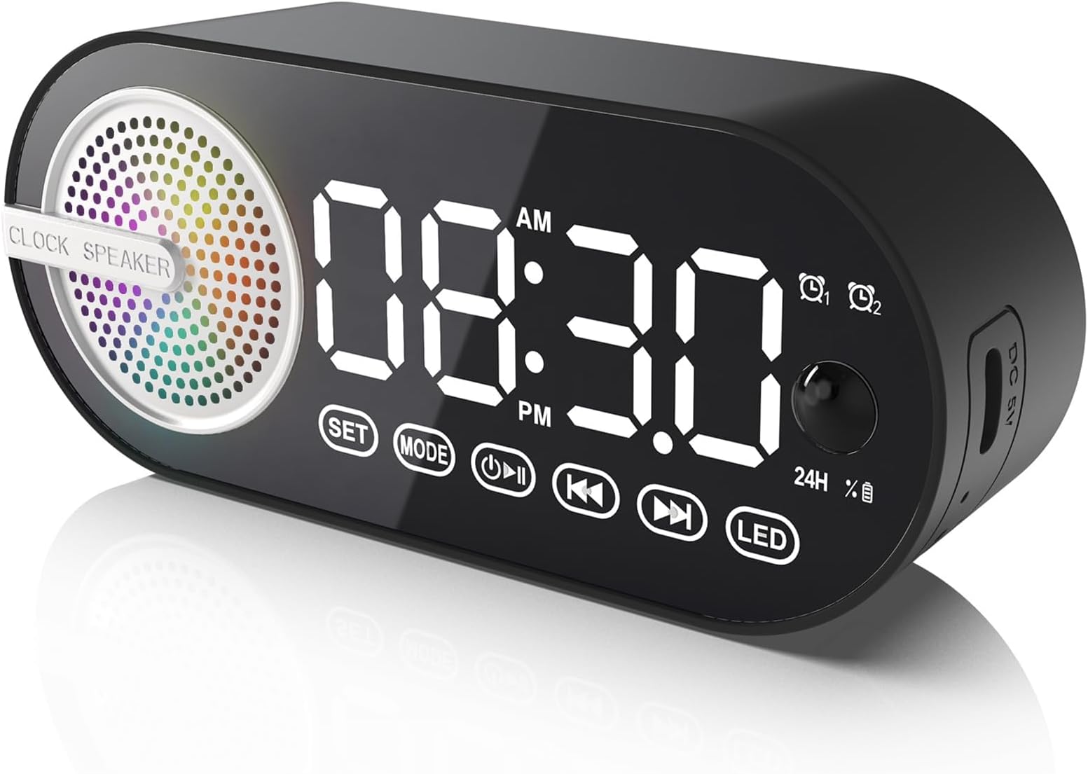 Digital Alarm Clock Bluetooth Speaker, Large LED Display Multi-function Alarm Clock for Bedroom with Human Body Sensing, Bluetooth 5.0 Speaker, Rechargeable 1200mAh Battery, TF Card, Support FM