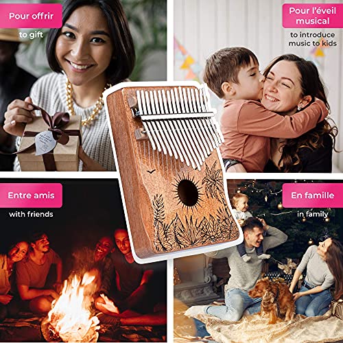 Mindozik™ Kalimba Musikinstrumenten-Set mit 17 Tasten – Daumen/Finger Klavier – originelles Geschenk zur Entspannung – Tropische Blumengravur + schützende Halterung der Abdeckung - Image 6