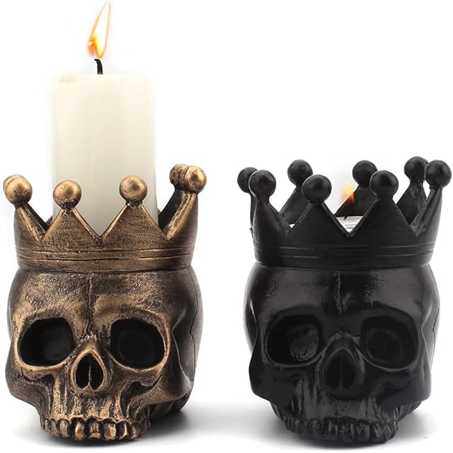 YUNNUO Skull Ccandle Holder,Candle Hholders For Pillar Candles Set Of 2,Suitable For Decoration In Living Room, Bedroom, Kitchen, Outdoor2 pcs